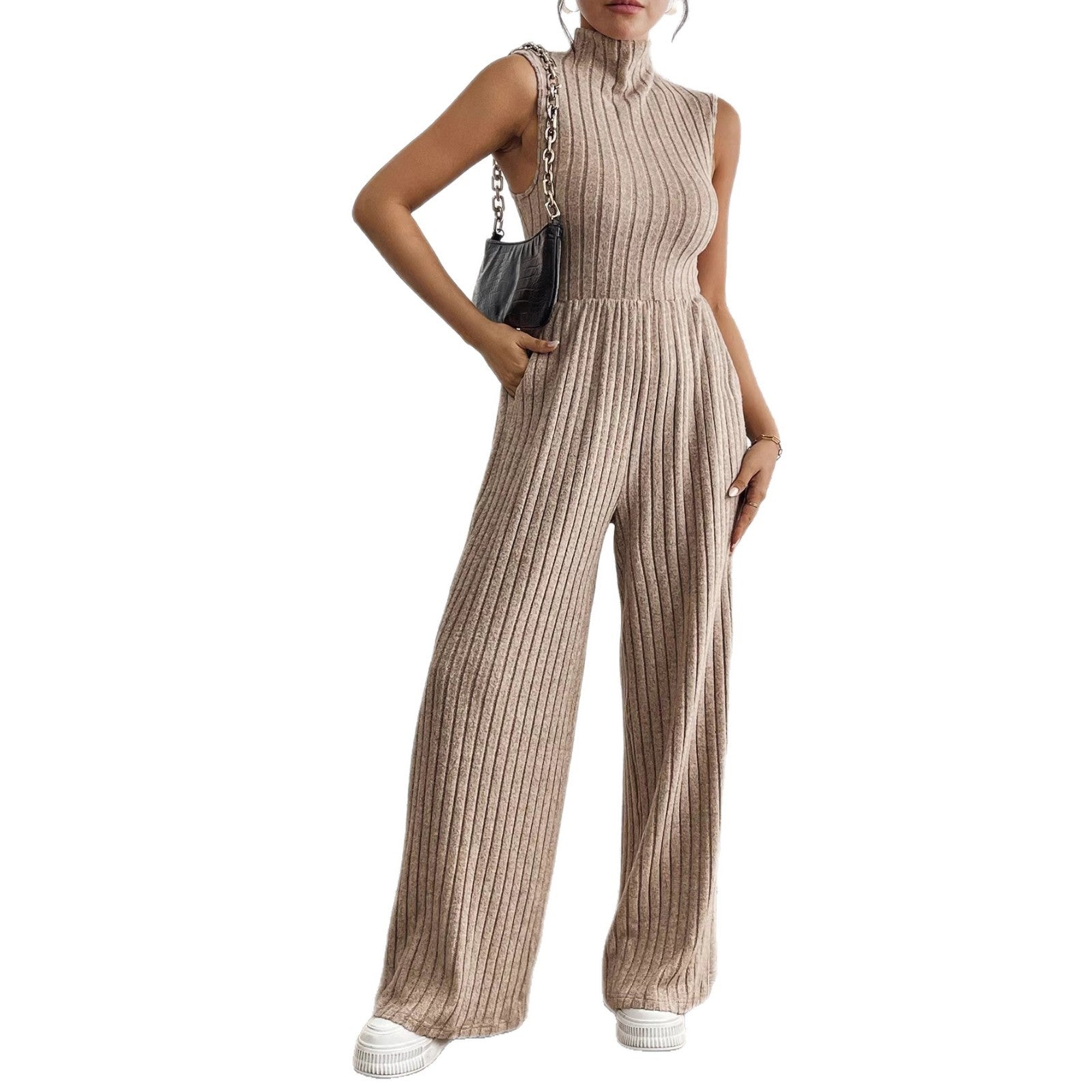 Sleeveless Knit Stretch Casual Jumpsuit