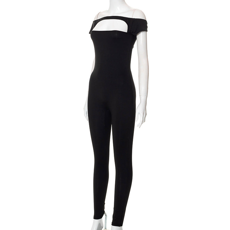 Off-shoulder Short Sleeve Exercise Casual Pants Jumpsuit