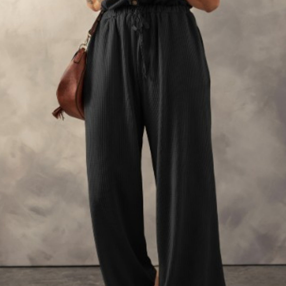 Pale Khaki Knotted Drawstring Textured Jumpsuit