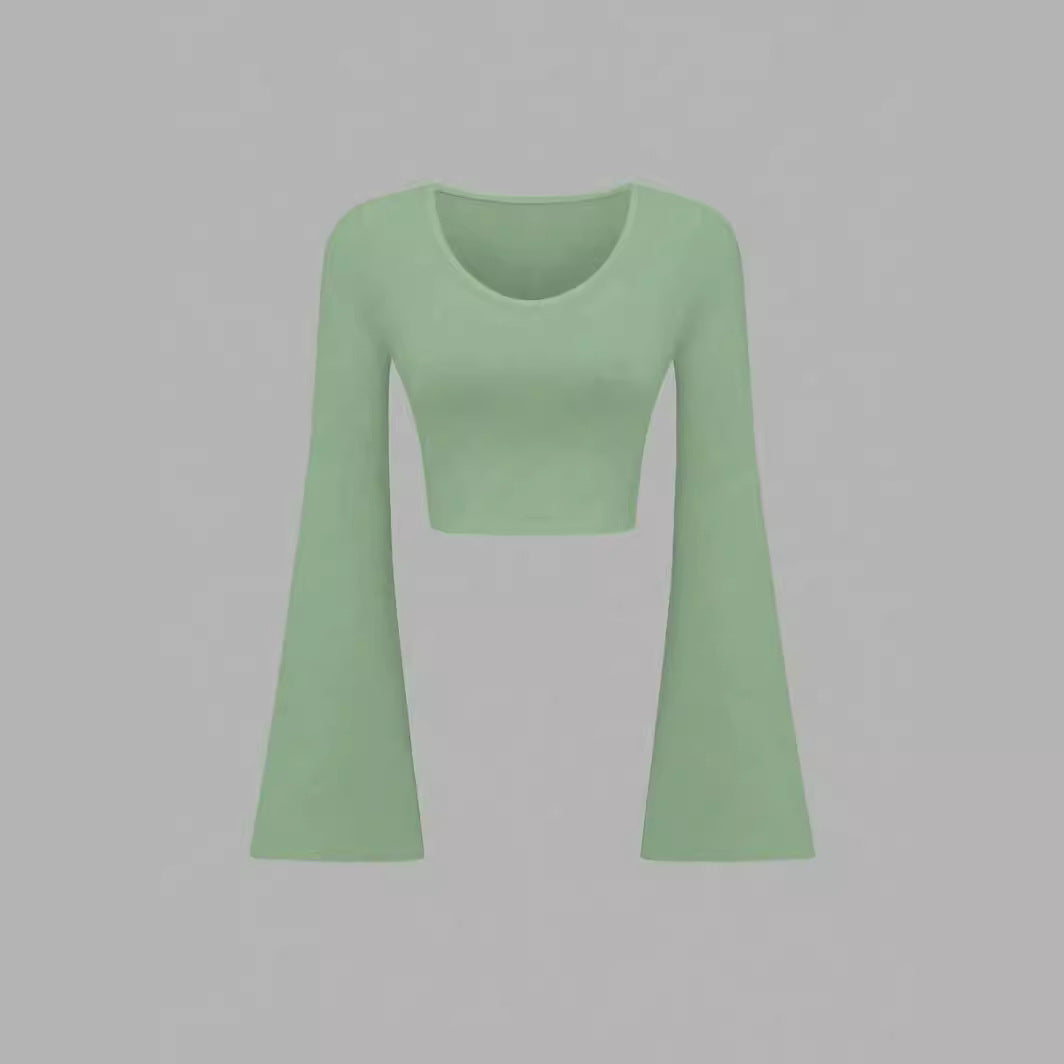 Slim-Fit Scoop Neck Bell Sleeve Crop Top