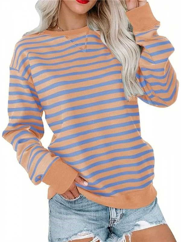 Colorful Striped Loose Pullover Sweatshirt