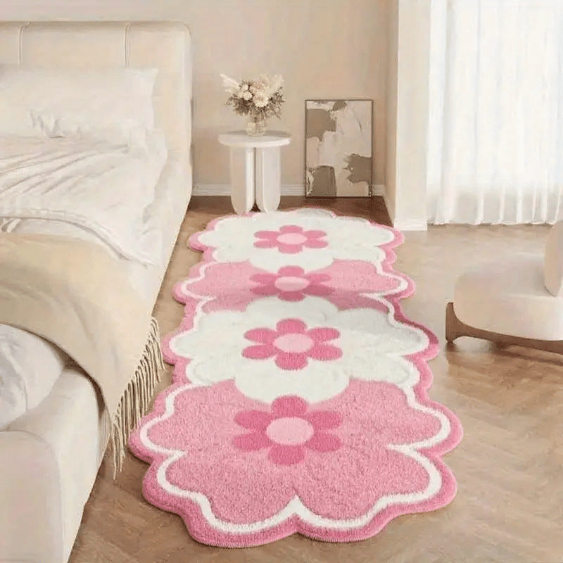 Irregular Floral Faux Cashmere Rug for the Bedroom