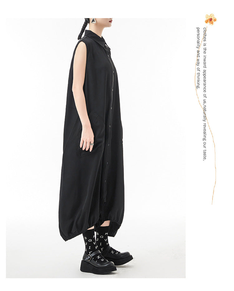 Women's Summer Thin Japanese Lapel Sleeveless Jumpsuit