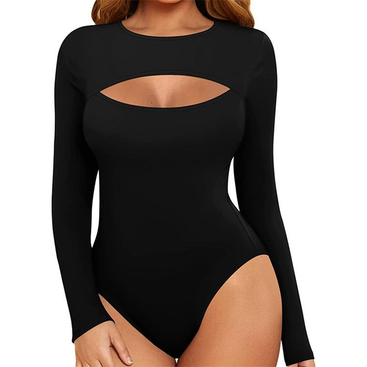 Elegant Long-Sleeve Hollow-Out Jumpsuit Set