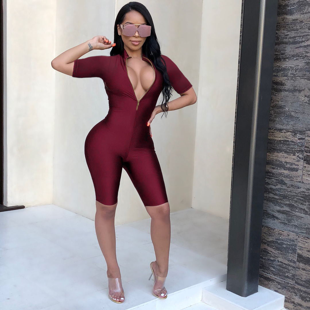 Women's Sexy Deep V Reversible Jumpsuit Shorts
