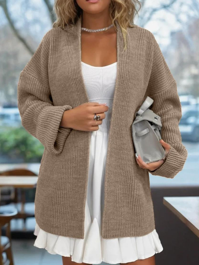 Women's Knitted Sweater Top Coat Lace-up Cardigan