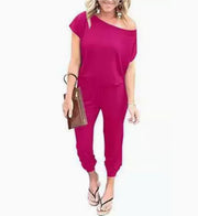 Chic Slant Shoulder Pocket Women's Jumpsuit