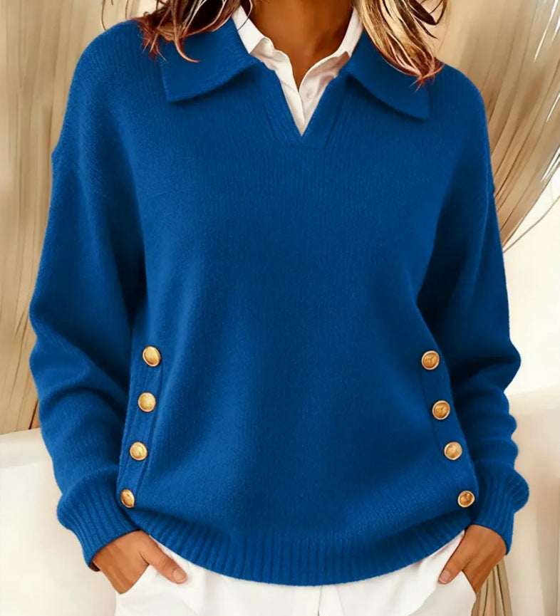 Turn-down Collar Button-down Collar Pullover Women's Long Sleeve