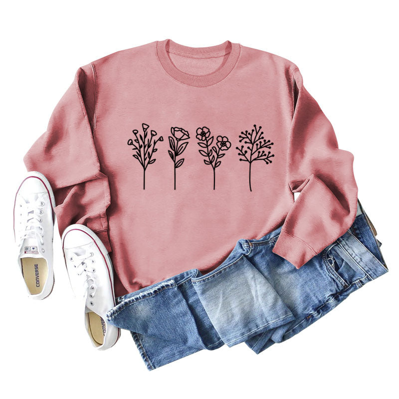 Floral Print Long Sleeve Casual Streetwear Sweatshirt