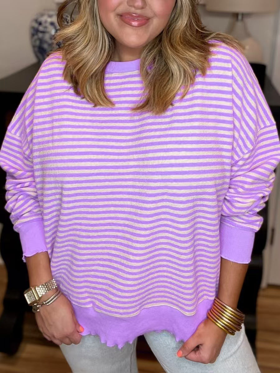 Women's Cozy Striped Long Sleeve Loose Sweatshirt