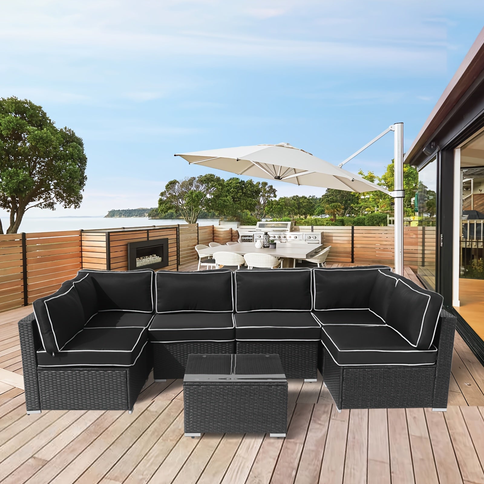 Replacement Cushions for Outdoor Furniture, 14pcs Patio Water-Resistant Replacement Sofa Cushions Splash-Proof And Fade Resistant Couch Cushion Fits 6-Seat Sectional Rattan Conversation Set