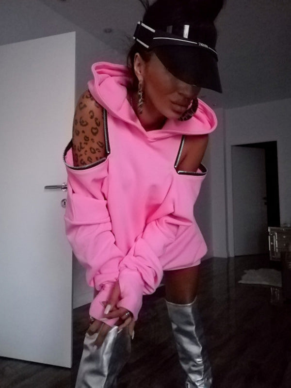 Chic Off-The-Shoulder Letter Print Loose Hoodie