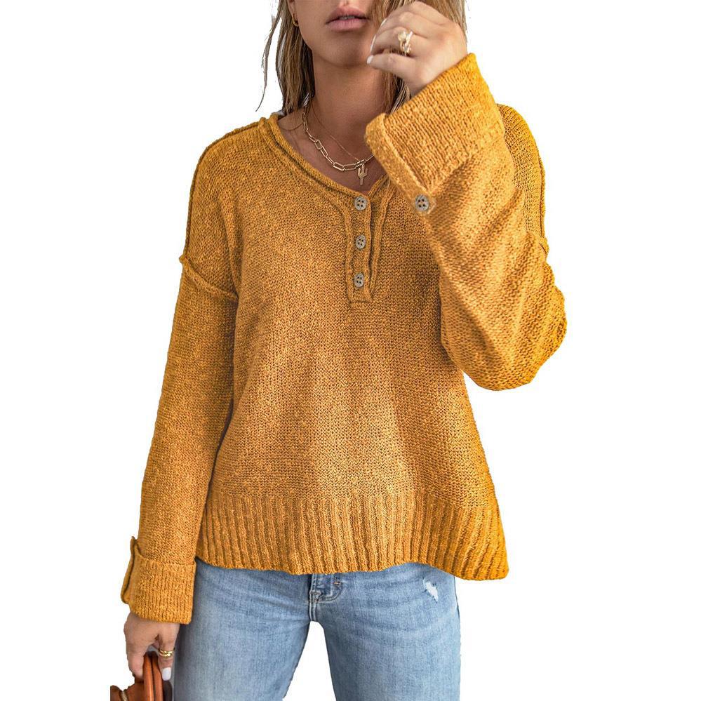 Women's Fashion New Loose Button Knitted Shoulder Sweater