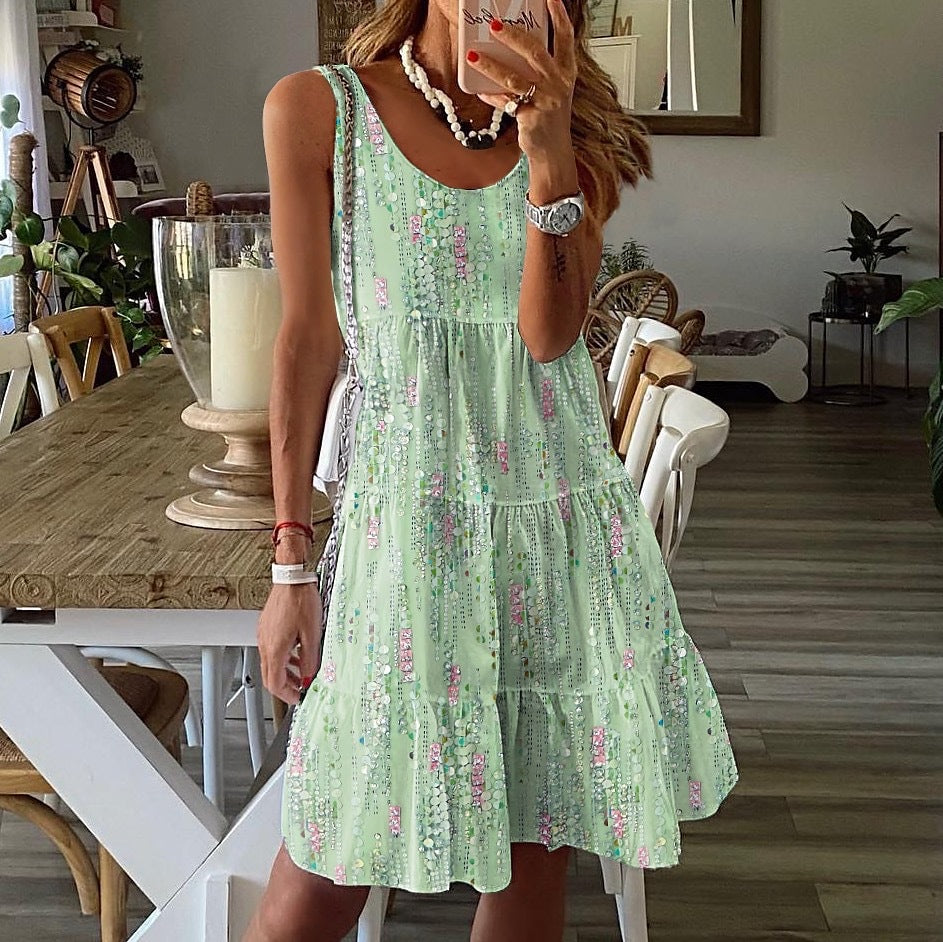Floral Print Sleeveless Casual Summer Midi Dress