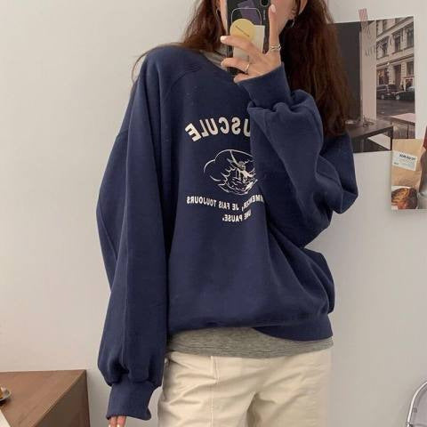 Women's Fleece-Lined Thick Round Neck Loose Fashion Sweater