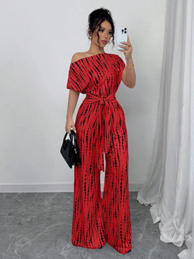 Chic One-Shoulder Wide Leg Vacation Jumpsuit