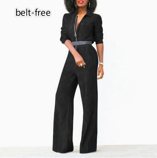 Women's Plus-Size Denim Jumpsuit with Zipper