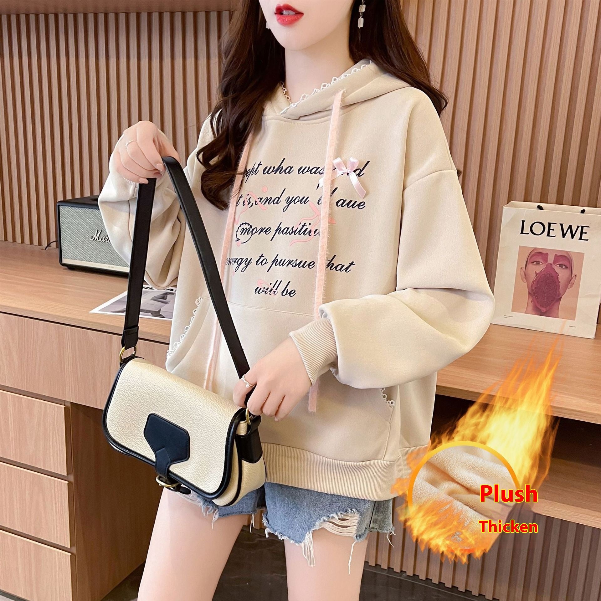 Women's Letter Print Long Sleeve Hooded Sweater