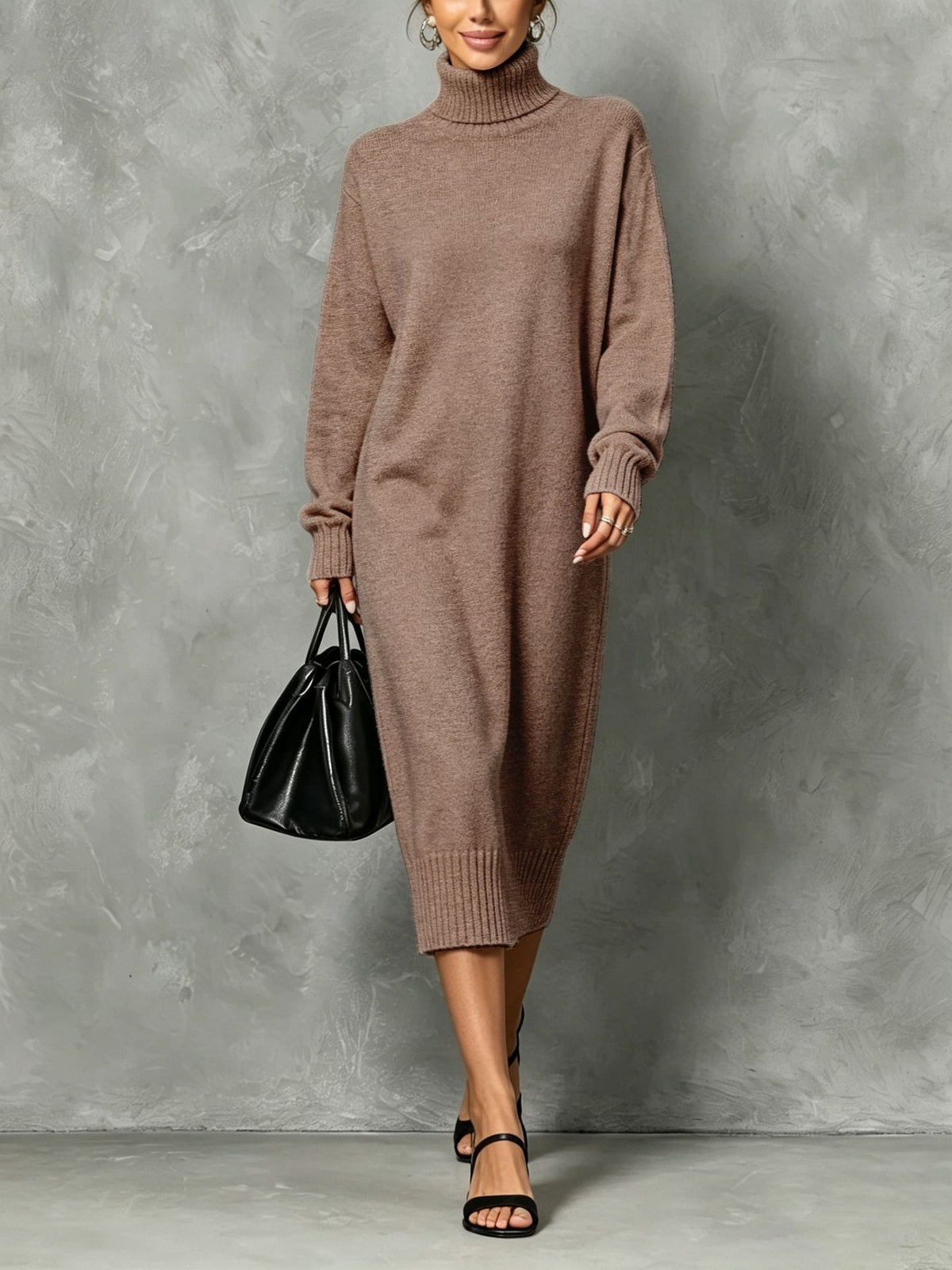 Casual and Comfortable Turtleneck Sweater Dress