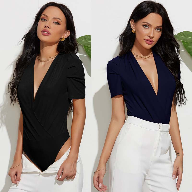 Sexy Deep V-Neck Pleated Club Romper for Women