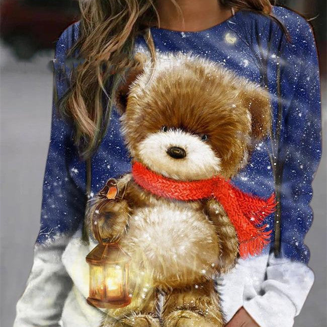 Women's Cute Cat Print Long Sleeve Round Neck Jumper