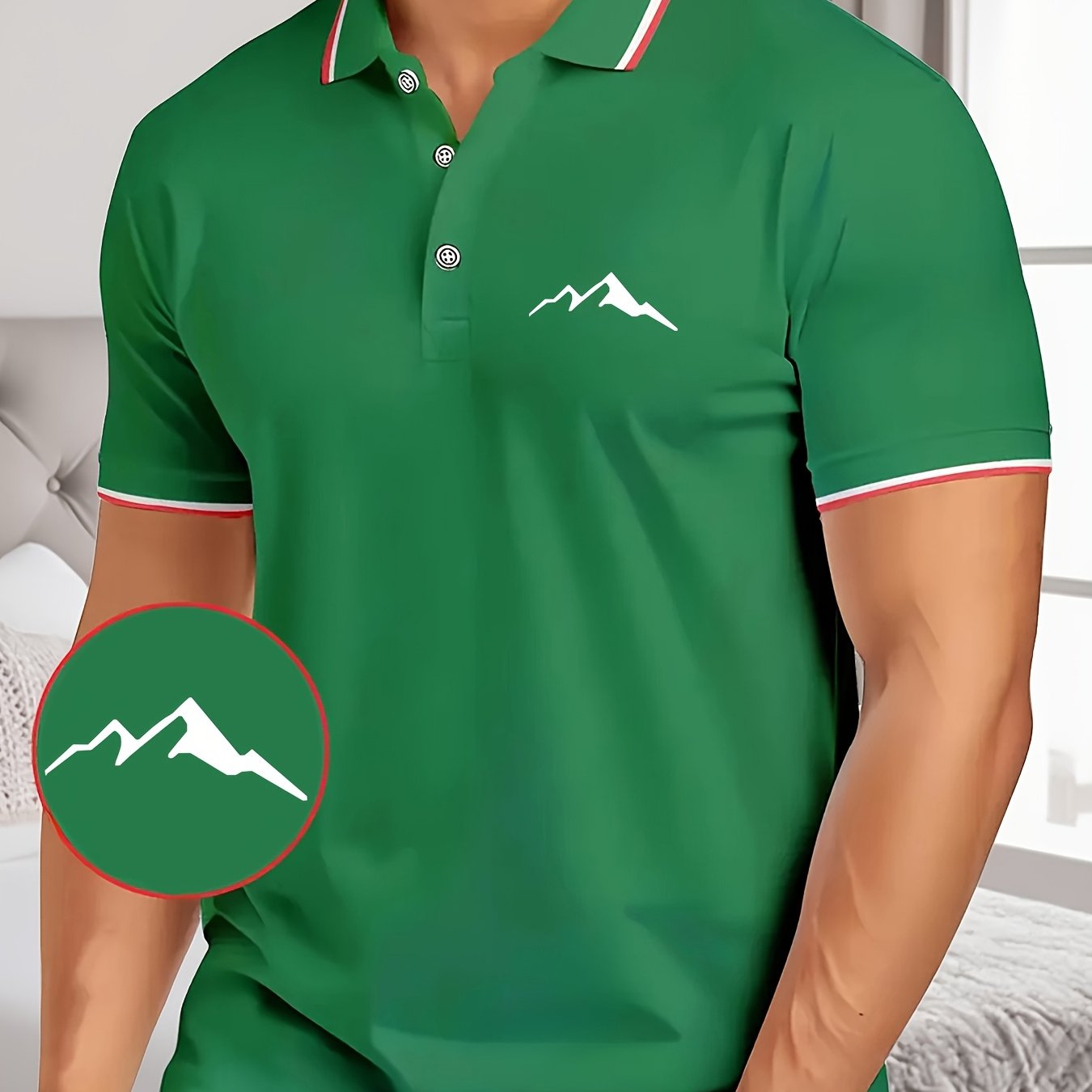 Breathable Short Sleeve Polo Shirt with Hot Mountain Print – Ideal for Business Casual, Golf and Tennis