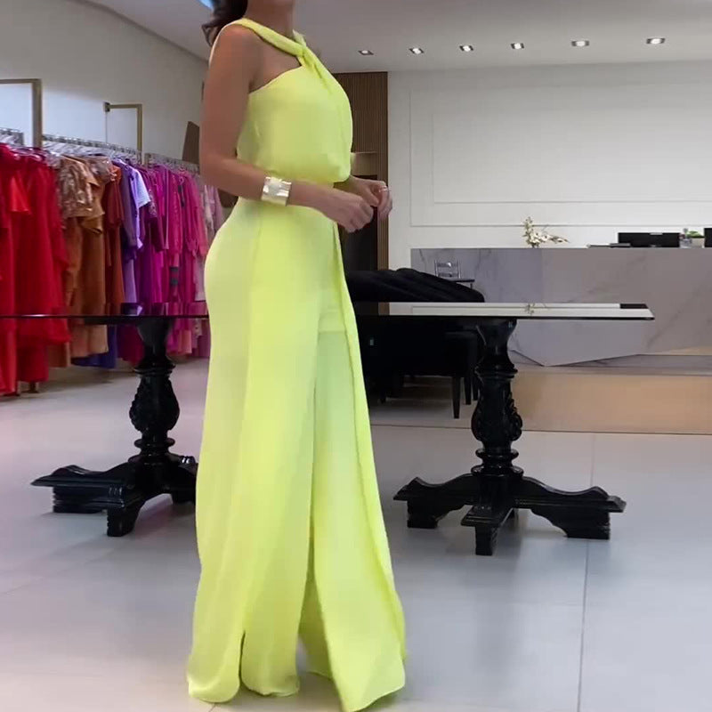 Women's Solid Color Wide Leg Casual Jumpsuit
