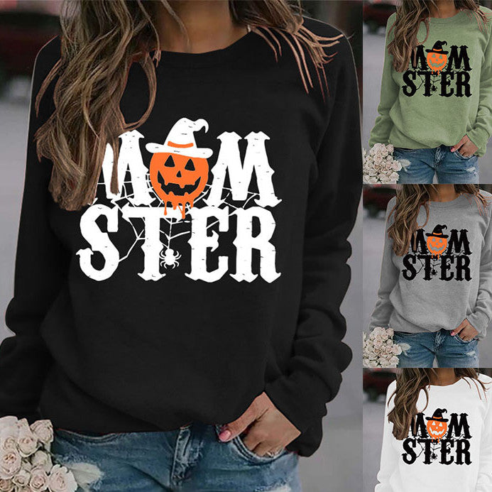 MOM STER Cute Graphic Long Sleeve Pullover Sweatshirt