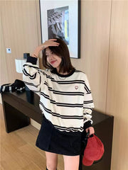 Retro Striped Crewneck Sweater for Women