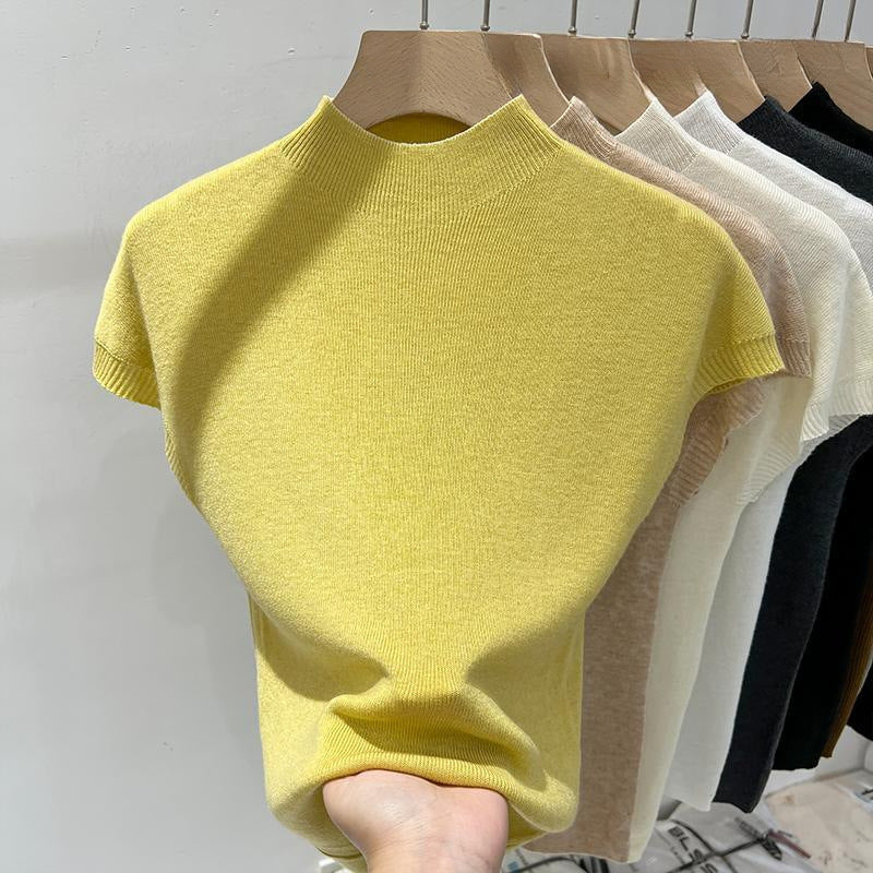 Lightweight Geometric Flutter Sleeve Knit Top – Summer Viscose