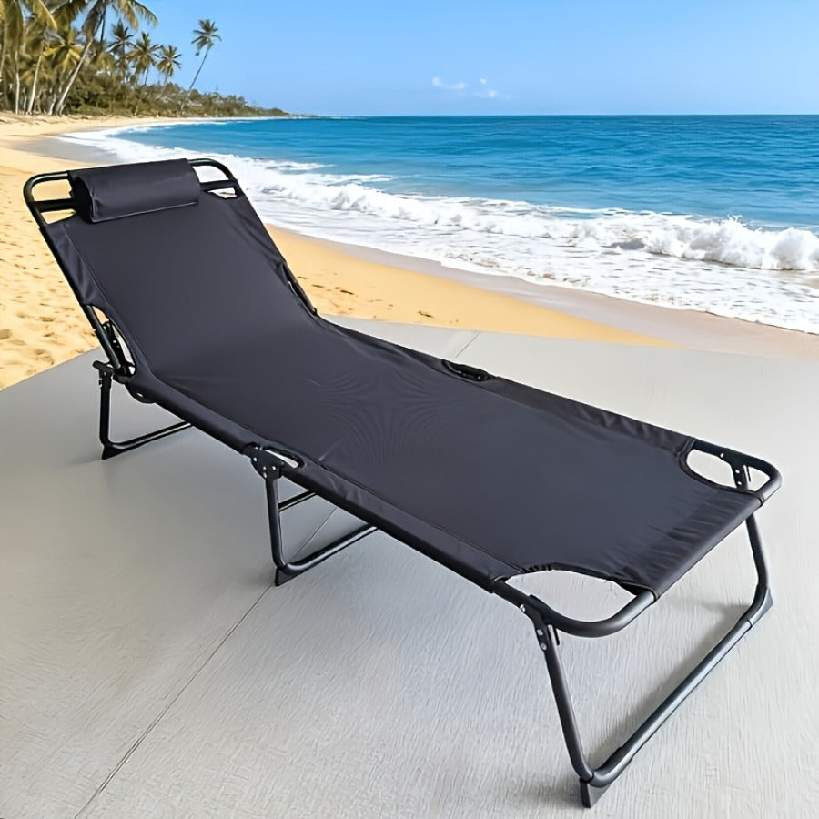High-strength Luxury Foldable Lounge Chair, Breathable Outdoor Design, Removable Headrest, Iron Frame, 529.11LB Weight Capacity, Suitable for Camping, Balcony, Home, Office, Poolside, Beach, Comfortable Recliner for Relaxation