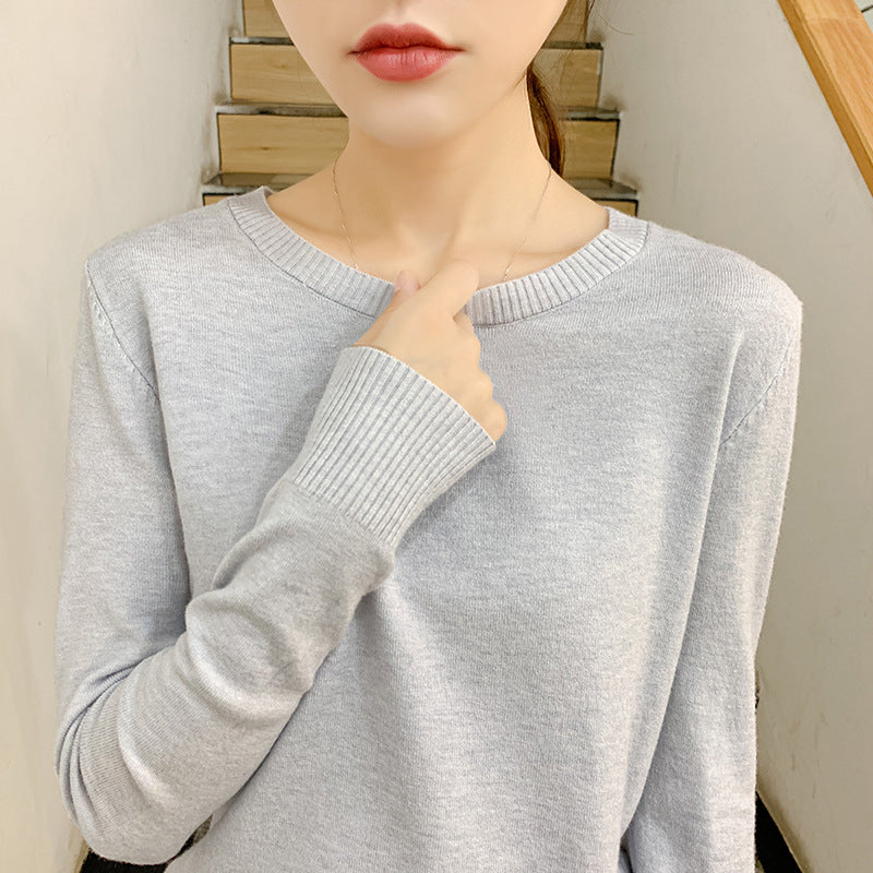 Womens Long-sleeve Knitted Pullover with a Crew Neck Lightweight Sweater Top