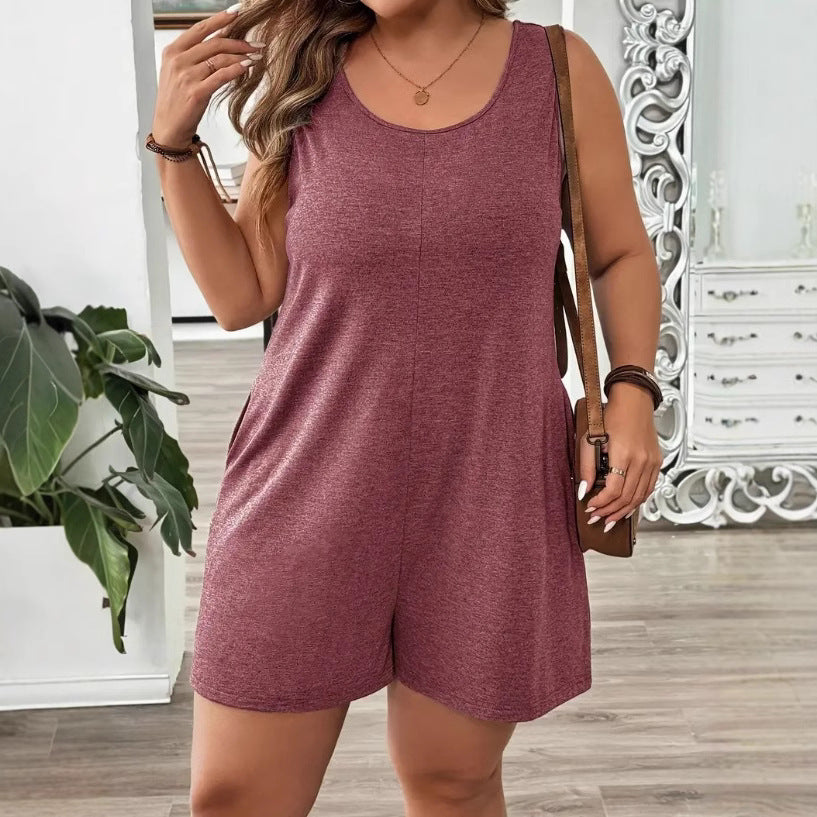Plus Size Sleeveless Pocket Romper Casual Jumpsuit