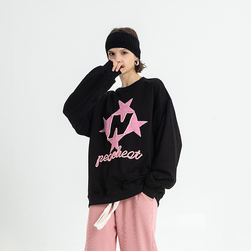 Men's Embroidered Drop-Shoulder Pullover Sweater Top