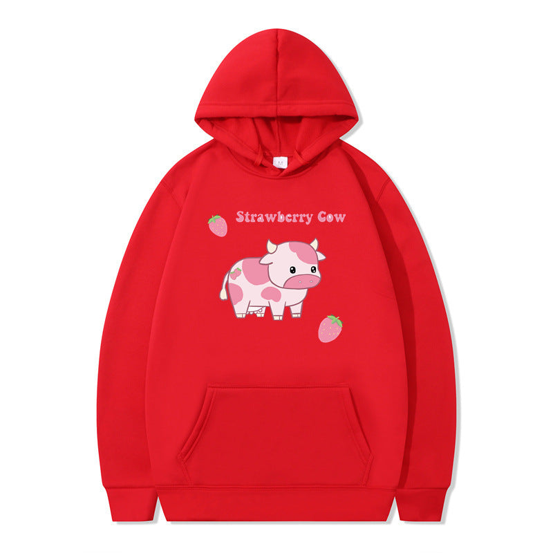 Cozy Strawberry Milk Print Oversized Hoodie