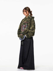 Retro Love Camouflage Hoodie Loose Pullover Top