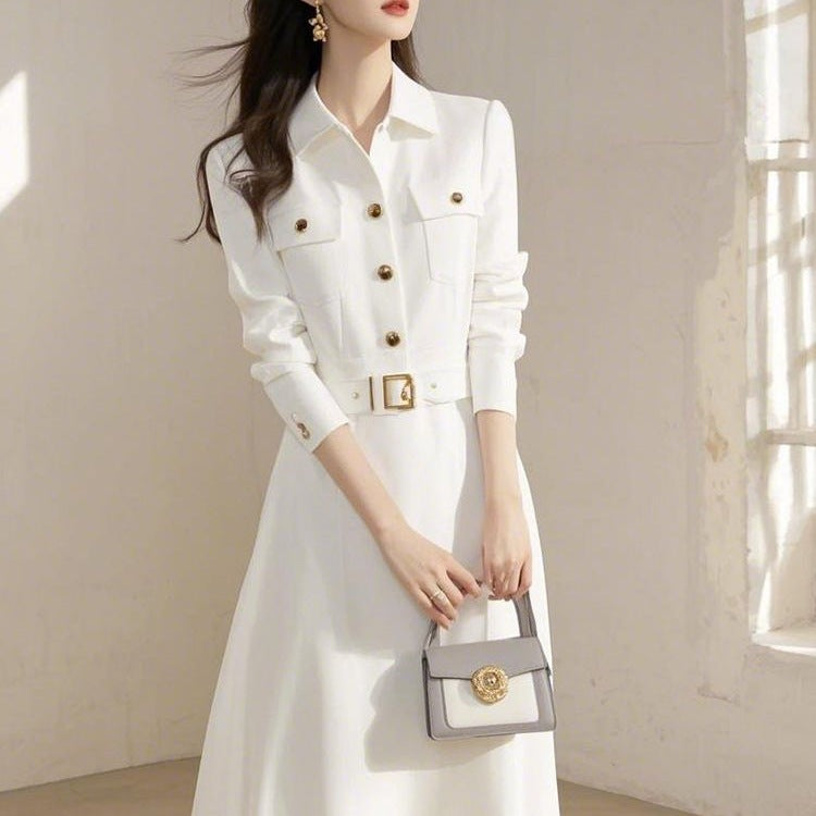 Elegant White V-Neck Shirt Dress for Formal Wear