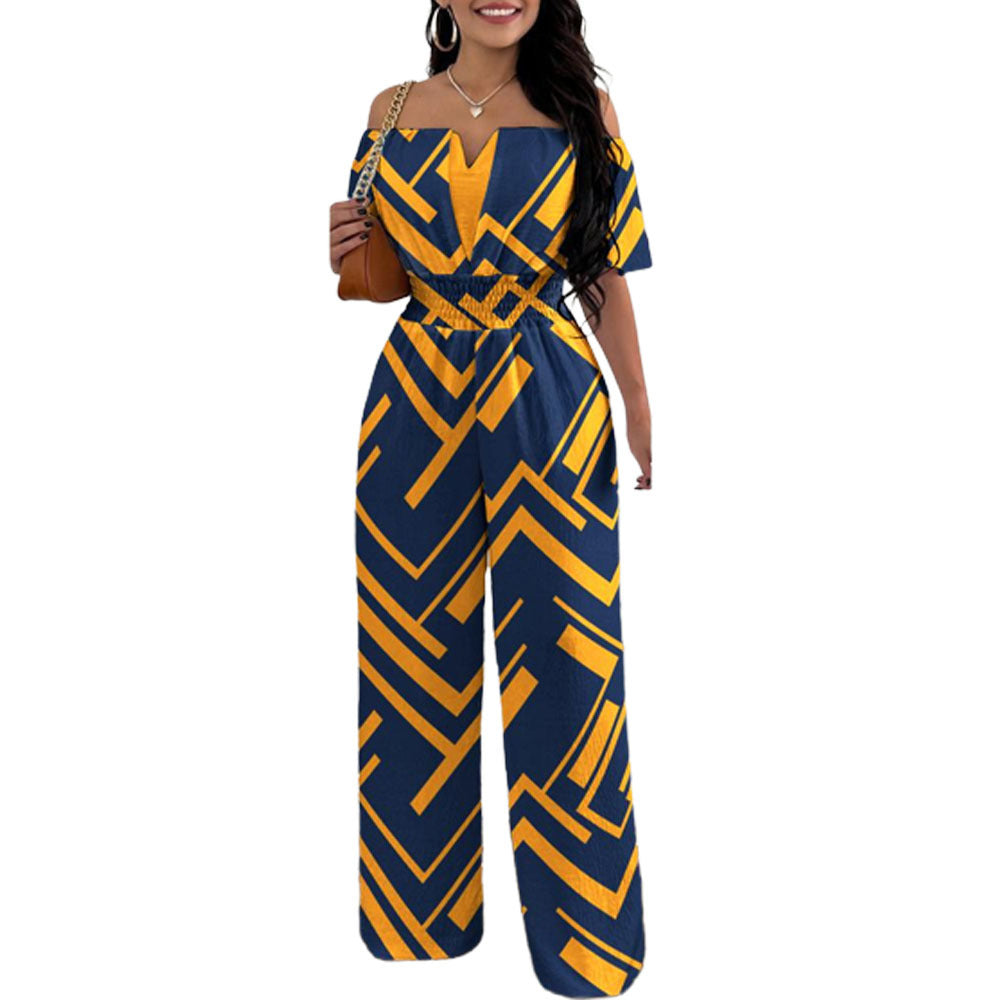 Chic Off-Shoulder Waist-Trimming Straight Jumpsuit