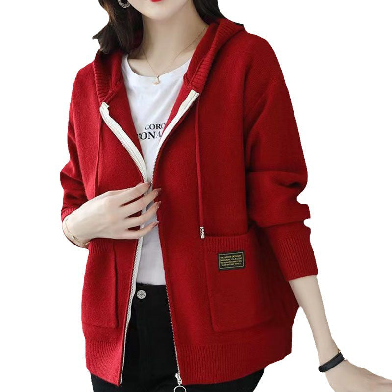 Casual Fashionable Outerwear Zipper Hooded Sweater