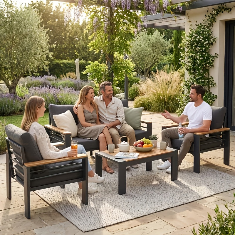 4, 5 Or 7-Seat Aluminum Patio Furniture Set, Featuring Upgraded Cushions And Armrests, Perfect for Backyard, Garden, And Poolside Relaxation