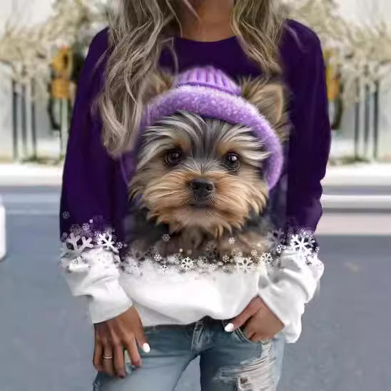 Cute 3D Animal Print Round Neck Casual Sweater