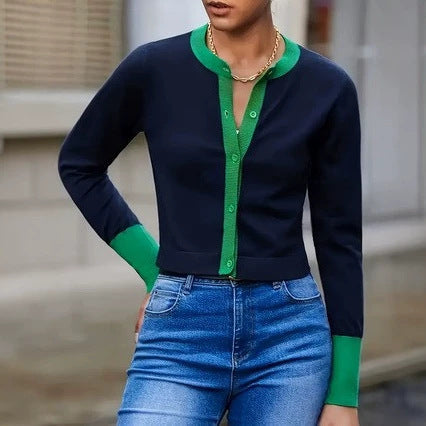 Designer Inspired Niche V Neck Top with Contrasting Colors Soft and Cozy Knitwear for Outerwear