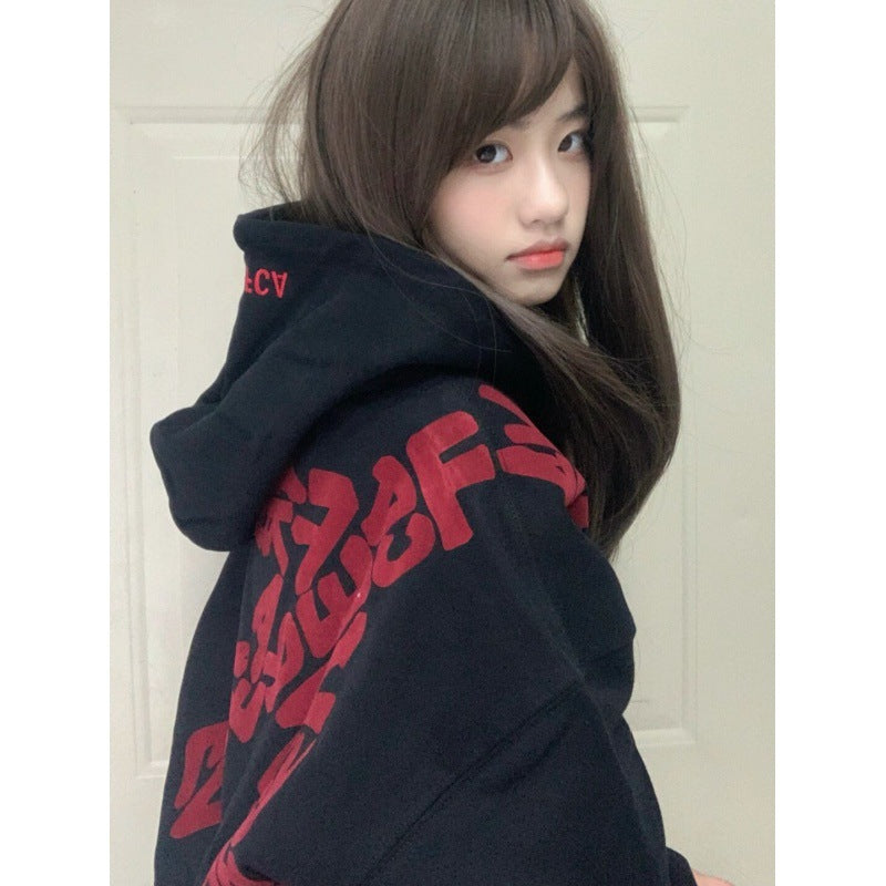 Women's Casual Black Loose Hoodie