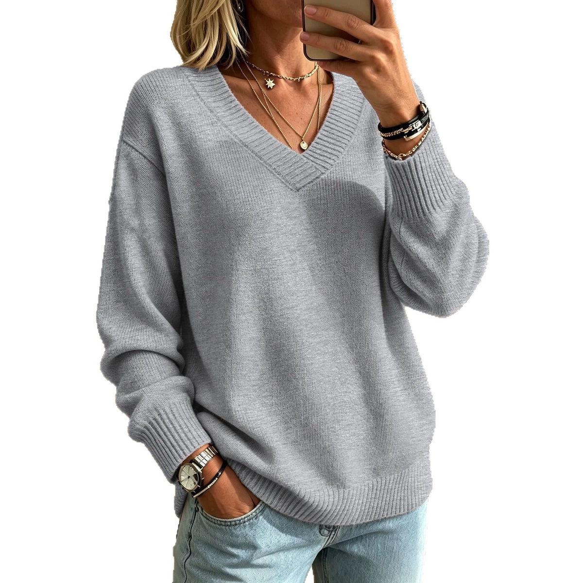 Everyday Casual Springautumn V-neck Sweater