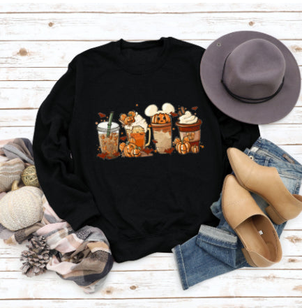 Cozy Floral Print Round Neck Christmas Latte Sweater