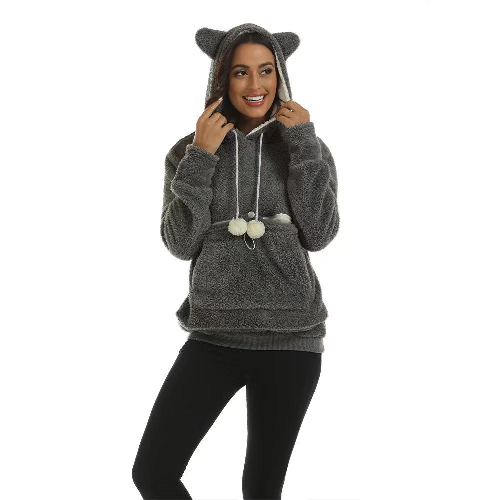Cozy Solid Color Hooded Sweatshirt with Large Pocket