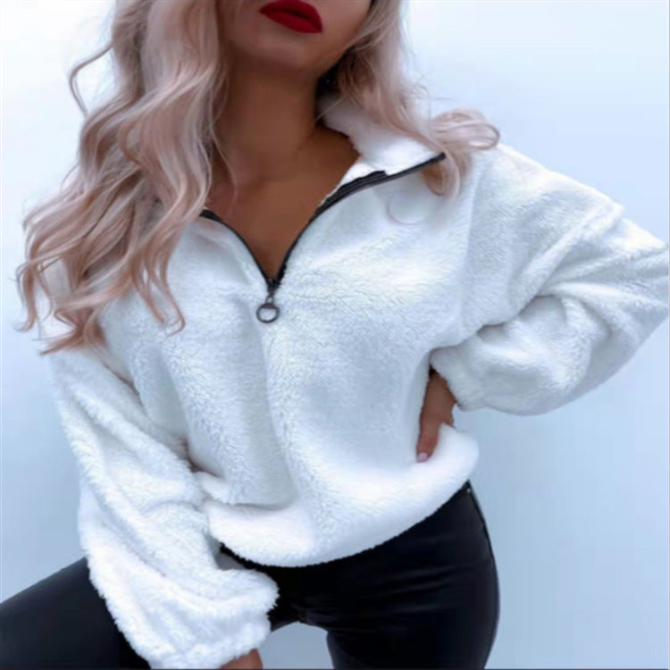 Cozy Women's Long-Sleeve Lapel Flannel Pullover Sweater