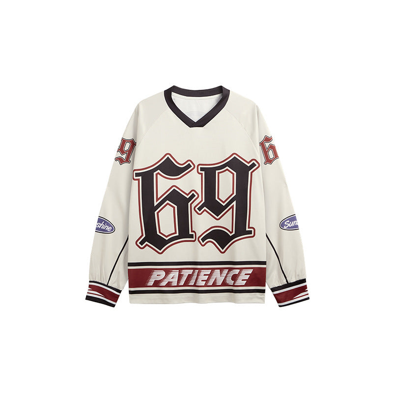 Retro 'No 69' Graphic Long-Sleeve Pullover Streetwear