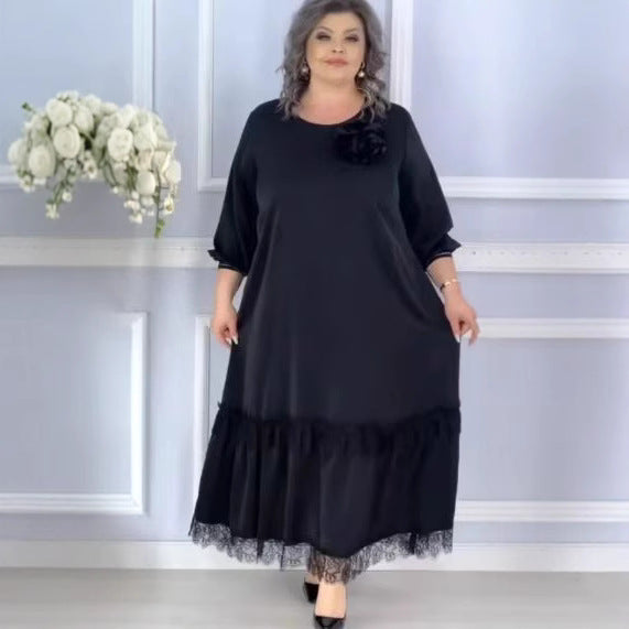 Plus Size Solid Color Mesh A-Line Mid-Length Dress