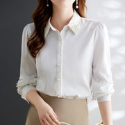 Beaded Long-sleeve Lapel Cardigan Shirt